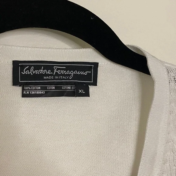 Salvatore Ferragamo White Cardigan Cable Knit VNeck Button Down Sweater XL - Picture 3 of 10